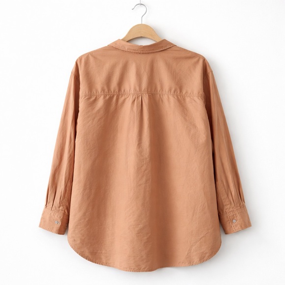 Hudson North Oversized Boyfriend Shirt XL Camel 100% Cotton Hi Low Button Down - Picture 2 of 4